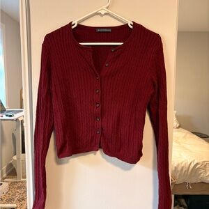 Brandy Melville Burgundy Cable-Knit Button Cardigan